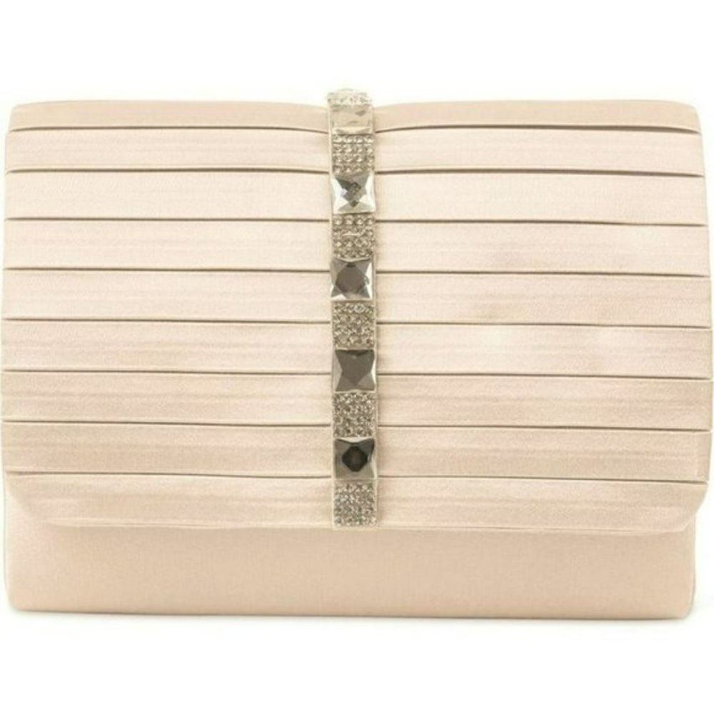 NWT Jessica McClintock Rhinestones Satin Party Clutch Evening Crossbody Bag - Picture 2 of 5